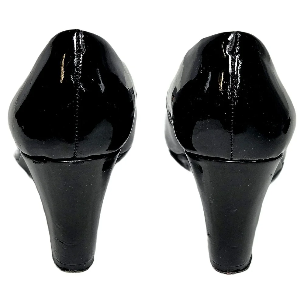 JCrew Sylvia Wedge Pumps Black Patent Leather Almond Toe Shoes US 6.5 EU 37